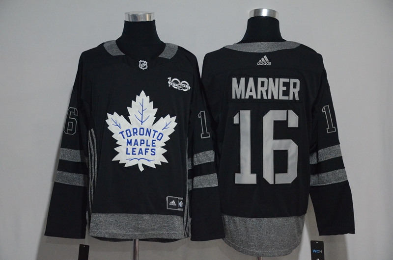 NHL Toronto Maple Leafs #16 Marner Black 1917-2017 100th Anniversary Stitched Jersey->->NHL Jersey